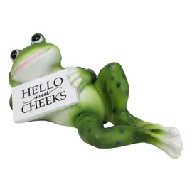 Ebros Gift 'Hello Sweet Cheeks' Prince Charming Corny Green Frog Lying On His Side with Sign Decorative Toilet Topper Figurine 7.75" H Frogs Toads Fairy Tale Funny Statue