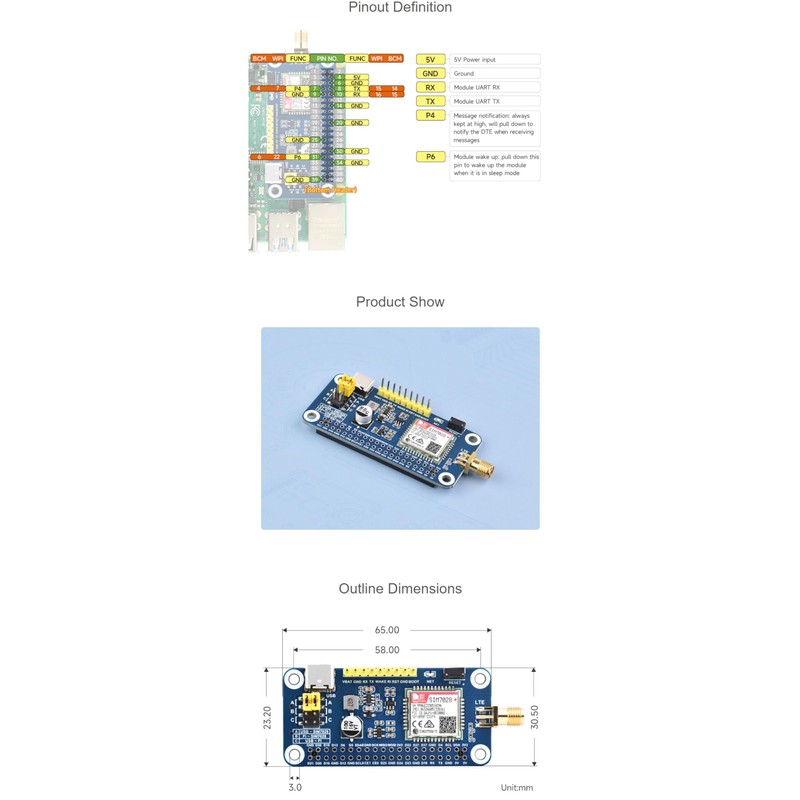 Coolwell SIM7028 NB-IoT HAT for Raspberry Pi 4B+ 4B 3B+