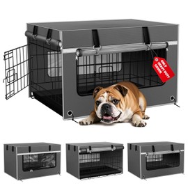 Bethshaya Multi-Functional Dog Crate Cover Perfectly Fits Standard 30Inch Dog Crates,Adjustable Ventilation and Lighting, Helps Pets Sleep Soundly,Zipper Design for Easy Installation, Gray(Cover Only)