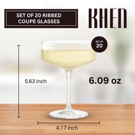 Khen Glass Champagne Tower Set of 20 Crystal Coupes C 7oz Clear Stackable Coupe Glasses for Building Champagne Fountains at Weddings, Parties, Events, & Celebrations C Elegant Toasting Cups for Displays