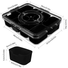 Dingerjar Divided Serving Tray with Lid and Handle - Snackle Box Charcuterie Container for Portable Snack Platters Organizer for Candy, Fruits, Nuts, Snacks - Perfect for Party, Entertaining, Black