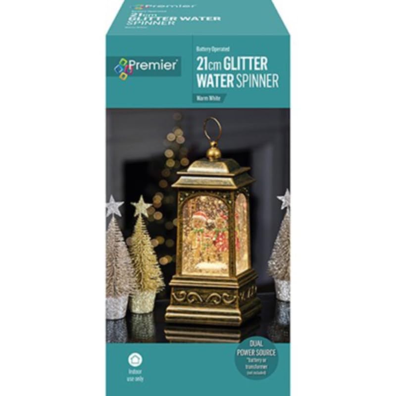 Premier Decorations Gingerbread Family 21cm Lantern Shape Glitter Water Spinner