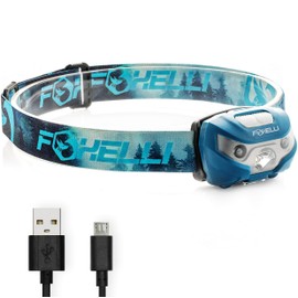 Foxelli USB Rechargeable Headlamp Flashlight - Super Bright LED Head Lamp for Running, Camping & Work, Lightweight & Comfortable Head Light for Adults & Kids