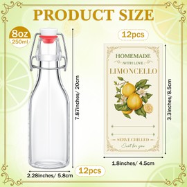 Havawish 12 Sets Limoncello Swing Top Glass Bottles for Homemade 8 oz Flip Clear Top Lemoncello Bottles with Labels Stoppers for Home Brewing Gifts Wedding Baby Shower Party Favors(Round)