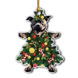 American Pitbull Christmas Tree Ornament - Festive Acrylic Holiday Decoration for Pitbull Lovers - Cute American Pitbull Dog Ornament for Christmas Tree
