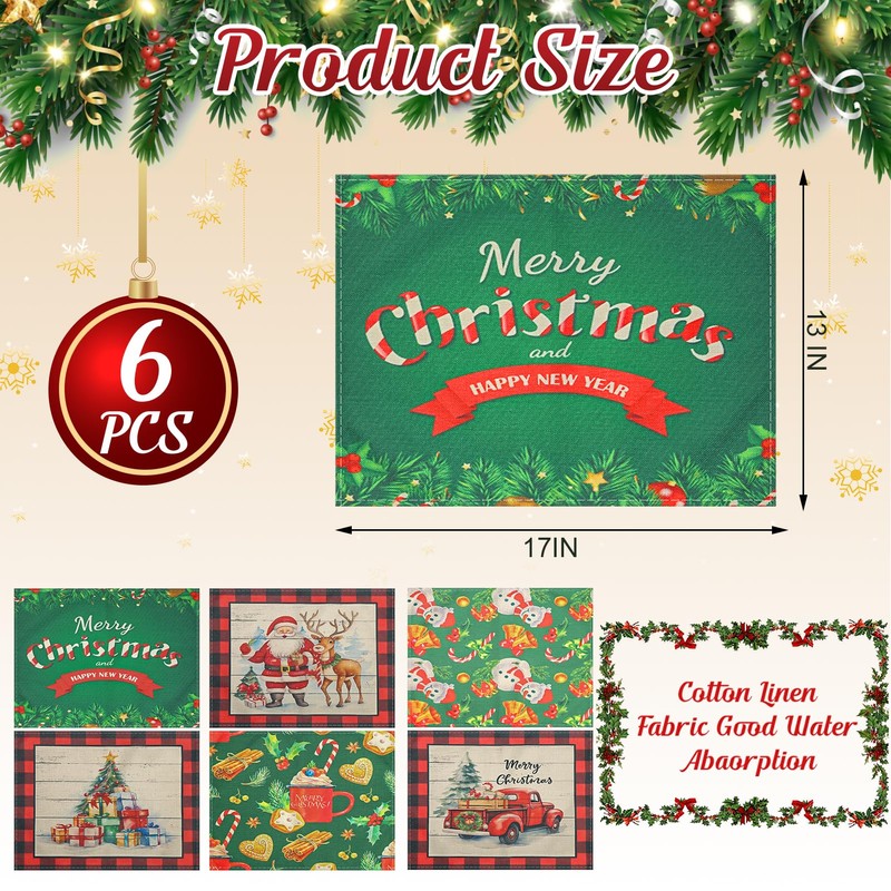 Toplive Christmas Placemats, Set of 6 Elegant Winter Table Mats