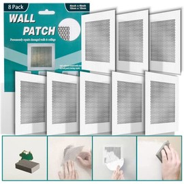 8 Pack 4 Inch Drywall Repair Kit, Ausvrkkit Wall Repair Patch Kit, Self-Adhesive Fiberglass Dry Wall Patch Kits for Aluminum Metal Sheetrock Ceiling (4"x 4")