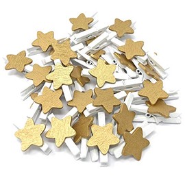30mm Mini White Clothes Pegs with 18mm Gold Stars Craft For Shabby Chic Wedding & Christmas (50)