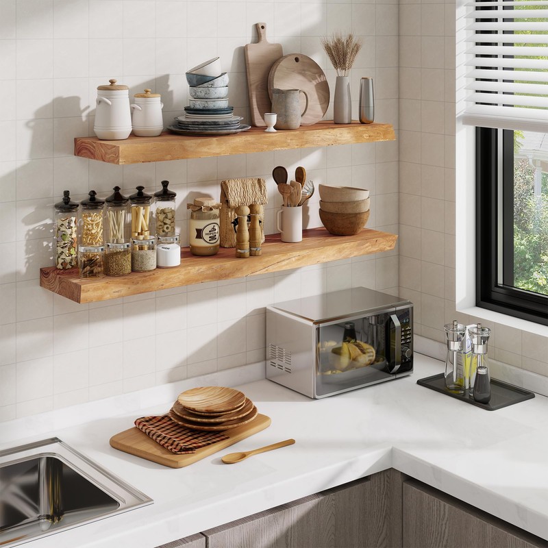 Acovy Floating Shelves, 8" Deep Rustic Solid Wood Wall Mounted