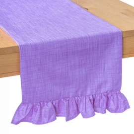 The White Petals - Camino de mesa largo de lavanda (33 x 274 cm, 1 unidad, ribete de volantes) con forro de tela | correctamente acabado | para el hogar, cocina, comedor, vacaciones, decoración de fiesta de boda