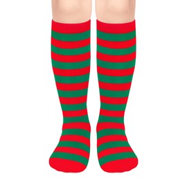 Olreco Kids Christmas Socks 4-6 Years Toddler Christmas Socks for Kids Xmas Socks Girls Green Striped Socks Red Elf Stockings