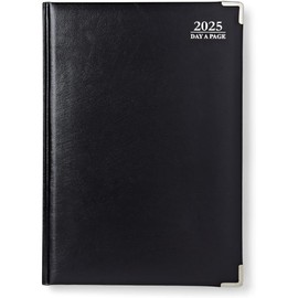 Executive Edition A4 2025 Diary Day A Page - Black Padded Cover, Silver Gilt Corners & Page Edges