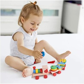 Expreso colorido, tren de madera, tren con figuras para ensartar, tren arcoíris con fichas, juguetes para ensartar, juguetes montessori, regalos para niños pequeños