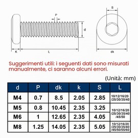 Drenky 20 viti a testa piatta con sei pannelli cava M4 x 25 mm bulloni a testa piatta esagonale in acciaio inox A2 V2A Viti a testa cilindrica esagonale a flangia bulloni a brugola
