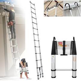 Aluminum Telescoping Ladder 16.4FT Portable Extension Ladder with 2 Detachable Hooks - Multi-Purpose Lightweight Ladder RV Collapsible Ladder for Household, Outdoor, Anti-Slip, 330lb Capacity, EN131