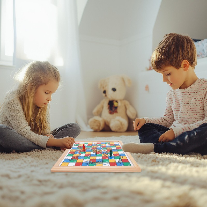 Gothink Wooden Snakes and Ladders Game - 13 Inch Educational
