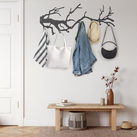 Vasttron Wall Coat Hook, Coat Hook, Wall Hook, Black Metal Hook Rail in Branch Style for Bedroom, Living Room, Bathroom, Kitchen