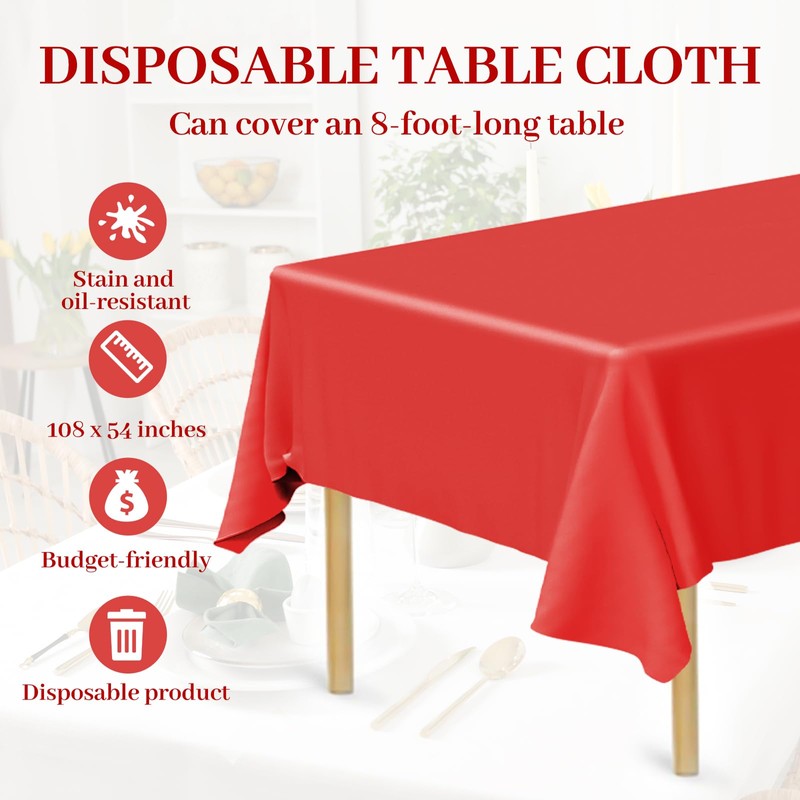 Bouiexye 4 Pack Disposable Table Cloth Red Plastic Tablecloth 54