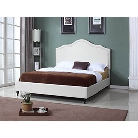 HomeLife Cloth Light Beige Cream Linen 51" Tall Headboard Platform Bed Slats with Full - Complete Bed 5 Year Warranty Included 009