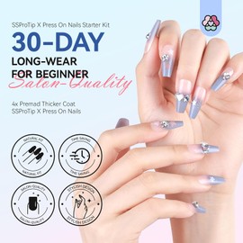 SAVILAND Ombre Blue Press On Nails Starter Kit: Long-Wear 100% Acrylic Nail Tips Press-Ons Soft Tips Gel GEL Nail Glue Fake False Nails Premade Tips Nail Lamp Need Star Salon Set