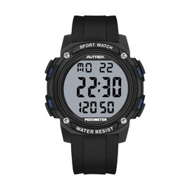 AVTREK Waterproof Pedometer Watch Step Counter for Walking No APP/Bluetooth Required Sport Fitness Tracker with LCD Large Numbers Miles Calories(Black)