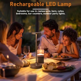 2 Pack LED Cordless Table Lamp Rechargeable，Outdoor Battery Operated Desk Lamp Touch 3 Color Dimming Portable Waterproof Night Light for Patio/Restaurant/Dining/Home