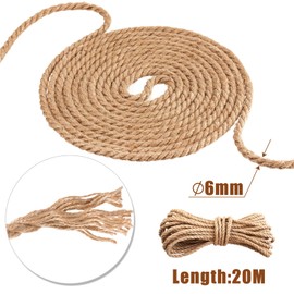 Naler Cuerda de cáñamo 25 m 6 mm, 100% Yute Natural, 4 Capas de Cuerda Gruesa para Barcos, Barras de arañar de Animales, Manualidades, Embalaje de Regalo, jardinería y floristería