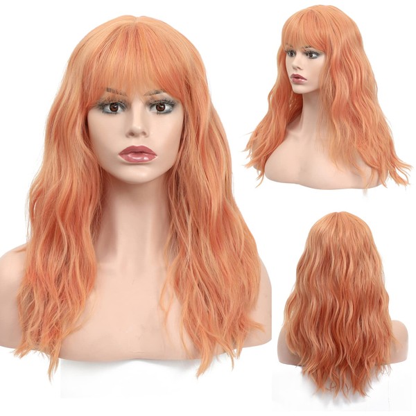 X-Tress Pinke Perücke, Kunsthaar, 35.6 cm, kurze Perücke Bob für Frauen, lockeres gewelltes Haar, natürlich aussehend, orange-rosa, Farbe fühlt sich echt glänzend Mode rote Perücke (Pink)