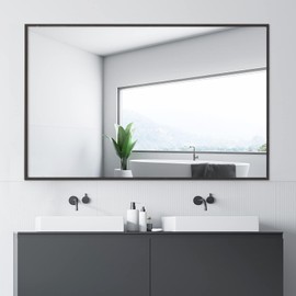 MEETDH Black Bathroom Mirror 32x48, Rectangle Wall Mirrors 48x32 inch, Black Metal Frame Vanity Mirror 32 by 48, Large Matte Framed Mirror for Wall, Rectangular Mounting Horizontal or Vertical