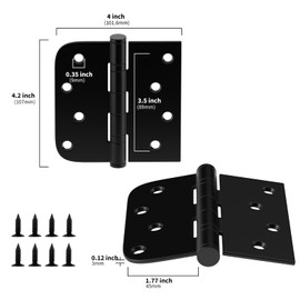 goldenwarm 3pack Matte Black 4'' Door Hinges for Exterior Doors Ball Bearing Door Hinges with Square & Round Corners, 4in x 4in Door Hinges, 304 Stainless Steel