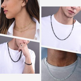 Richsteel Figaro Necklace for Men, Stainless Steel Necklace, 3 mm/5 mm/8 mm Wide Chain in 40 cm to 81 cm Long, Punk Necklace with Gift Box for Christmas, Birthday, Stainless Steel