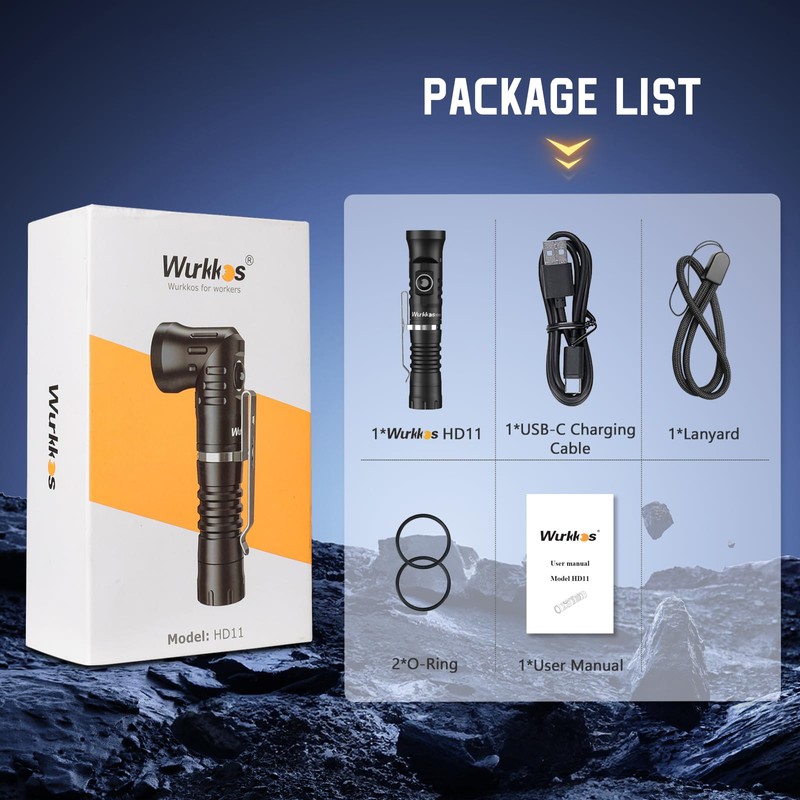 Wurkkos HD11 Right Angle Flashlight with Red Light, 1800 Lumens