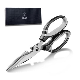 Kitchen Scissors UK, 9-Inch Heavy Duty Multipurpose Food Cutting Shears, Detachable Dishwasher Safe, Sharp Serrated Blade, Ergonomic Non-Slip Handle for Food, Meat, Herbs (Black)