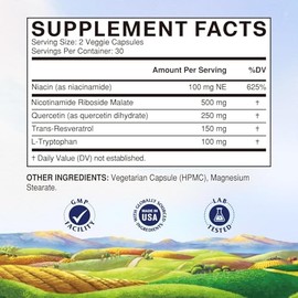 Vitalitown 5 en 1 NAD+, alternativas de suplemento NMN, ribósido de nicotinamida (NR), trans-resveratrol, quercetina, niacinamida, L-triptófano, para 