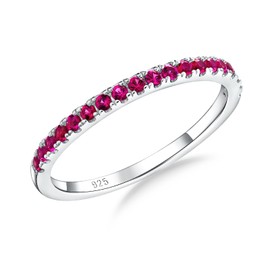 AGRULE 0.4 Cttw Ruby Wedding Ring 925 Sterling Silver Stackable Half Eternity Band July Birthstone Inlaid Red Stone Promise Cocktail Rings for Men Women, Size 6
