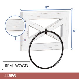 Ilyapa Rustic Hand Towel Ring for Bathroom- Wall Mounted Bathroom Hand Towel Holder - White Wood & Black Metal Ring, Farmhouse Decor