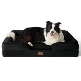 Bedsure Orthopedic Dog Bed for Large Dogs - Big Washable Dog Sofa Beds Large, Supportive Foam Pet Couch Bed with Removable Washable Cover, Waterproof Lining and Nonskid Bottom, Black