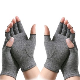 2Pairs Arthritis Compression Gloves for Men & Women | Open Finger Wrist Support Gloves | Relieve Arthritis Pain, Breathable Moisture Wicking Fabric, Hand Therapy Carpal Tunnel Gloves | Grey (L)