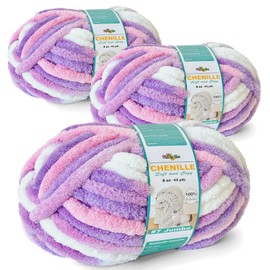 FREEASYFAR Chunky Chenille Yarn for Crocheting - Bulky Fluffy Yarn for Knitting -100% Polyester -Jumbo 7-45 yds/8.8 oz Each Skein-Hand Knitting Blanket DIY (Lavender Blush, 3 Pack)