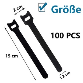 Honyear Velcro Cable Ties Black Pack of 100, 150 x 12 mm Cable Velcro Tape Resealable Nylon Velcro Cable Ties Velcro for Home Office Garden and Accessories