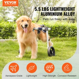 VEVOR 2 Wheels Dog Wheelchair for Back Legs, Pet Wheelchair Lightweight & Adjustable Assisting in Healing, Dog Cart/Wheelchair for Injured, Disabled, Paralysis, Hind Limb Weak Pet (Medium)