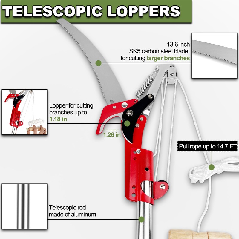 13ft Pole Saws for Tree Trimming, Lightweight Stainless Steel Tree