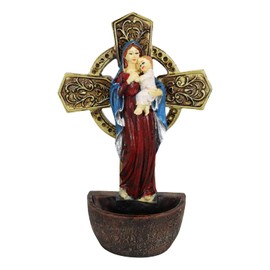 Ebros Gift Virgin Mother Mary Madonna Our Lady of Grace with Child Jesus Wall Mounted Or Desktop Dresser Plaque Holy Water Font Catholic Church Themed Religious Sacrament Accent Decor Figurine