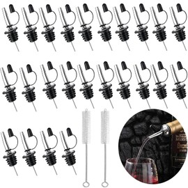 WADY Vertedores de Botellas Vino,Vertidoras de Botellas Bar Accesorios Utensilios, Boquilla para Verter Aceite de Acero Inoxidable con Tapas para Polvo de Vino,Dispensador para Botellas,Cepillar (24)