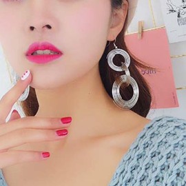 Yienate Long 70S Disco Statement Earrings Vintage Silver Multi-layer Hoop Drop Hook Earrings Lightweight Geometric Large Round Disc Dangle Earrings Wedding Prom Earrings Jewelry for Women and Girls