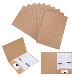 10Pcs A4 Kraft File Folders Project Presentation Folder Buff Square Cut Folder Eco Recycled 300gsm Paper Portfolio Conference Folder with Card Slot for Office School Travel Meeting Report