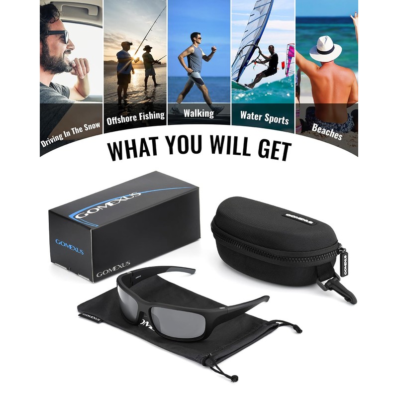 GOMEXUS Polarized Sunglasses Wrap Around Driving Fishing Cycling Sports Men
