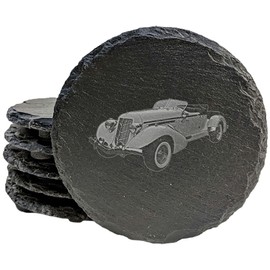 Art Deco Elegance: 1935 Auburn Laser-Etched Coasters for Classic Style - Round Slate - set of 5