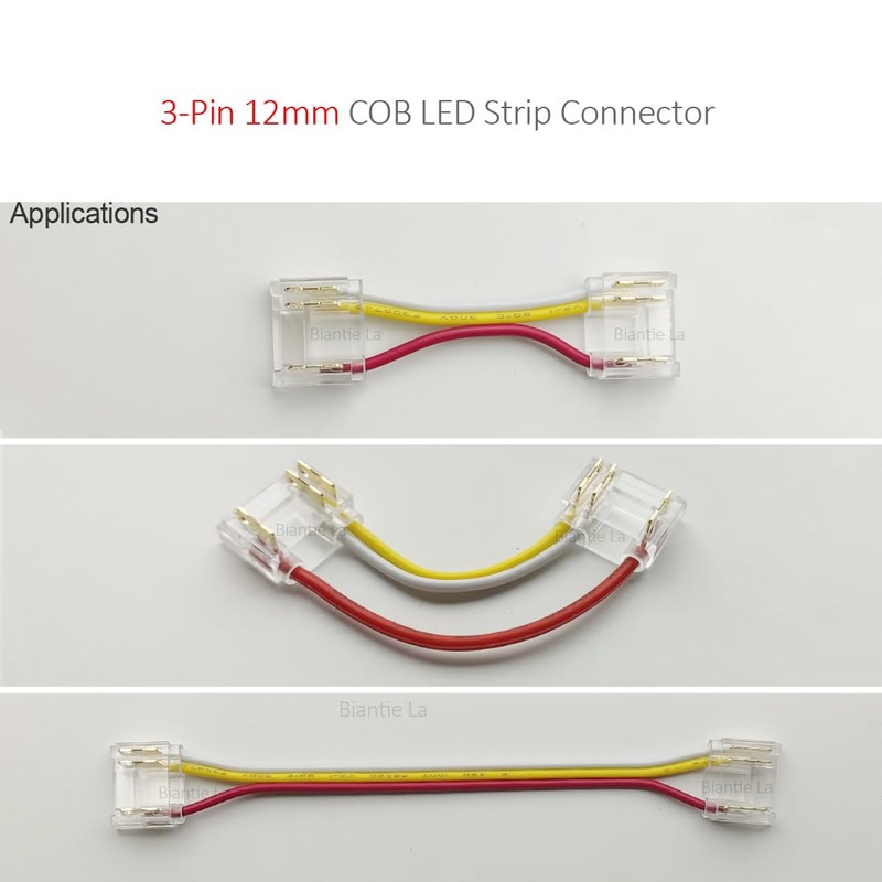 Biantie La 3-Pin 12mm COB LED Strip Connector Kit for