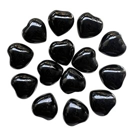 Neyisaa 0.6"(15mm) Mini Crystal Heart Worry Stone Set, Tumbled Polished Puffy Hearts Pocket Stone for Meditation Chakra Balancing Decoration 10Pcs, Black Obsidian